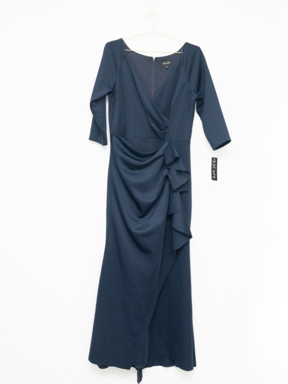 XSCAPE - Navy Ruched Ruffle Scuba Gown - Picture 6 of 9